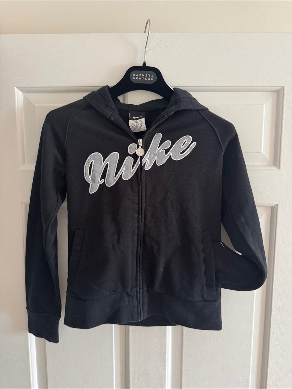 Nike Black Kids Zip Hoodie with Silver Script